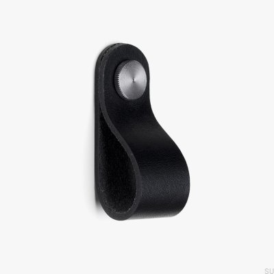 Furniture Knob Pin Black leather with silver