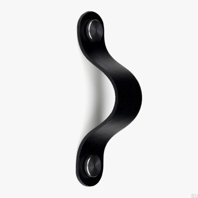 Elongated furniture handle Pin-Pin Leather black with silver