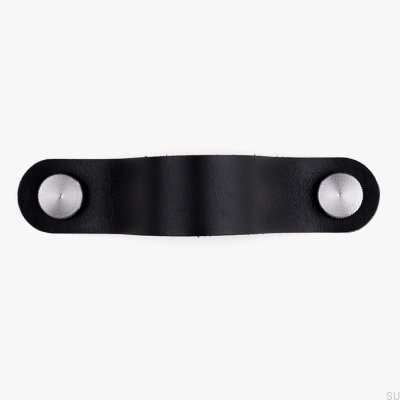 Elongated furniture handle Pin-Pin Leather black with silver