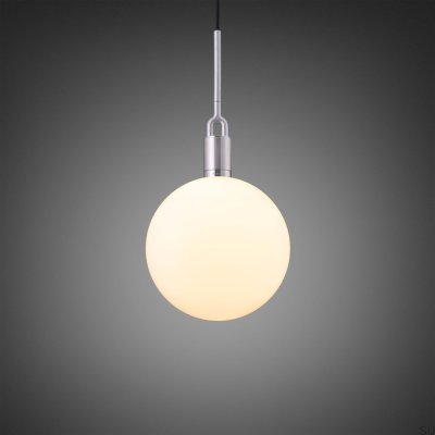 Forked L Pendant Lamp, Steel, Silver, with Milky Shade