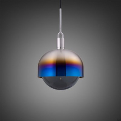 Forked L pendant lamp with a Burnt Steel cover and a Smoked Shade