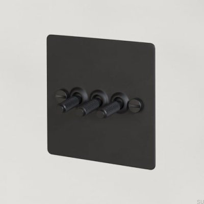 Triple Switch Cross 3G Steel Black British Standard