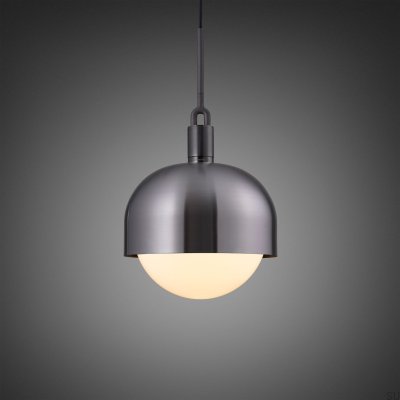 Forked L Pendant Lamp with Gun Metal Steel Shade and Milky Shade