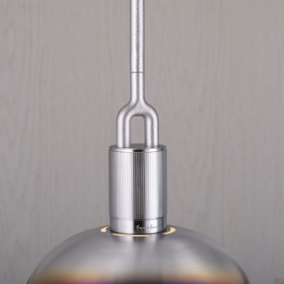 Forked L pendant lamp with a Burnt Steel cover and a Milky Shade