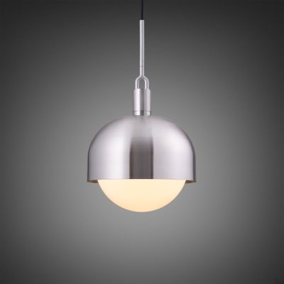 Forked L pendant lamp with a Silver Steel cover and a Milky Shade
