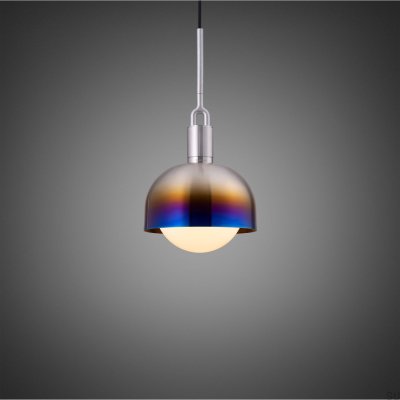 Forked M pendant lamp with a Burnt Steel cover and a Milky Shade