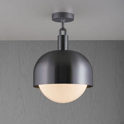 Forked L Ceiling Lamp with Gun Metal Cover and Frosted Shade