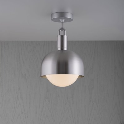 Forked M ceiling lamp with a silver steel cover and a milky shade