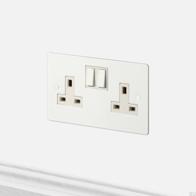 Double Socket Type G UK 2G Steel White British Standard