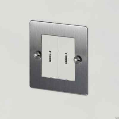 Euro Plate 1G Double-Module Frame, Silver Steel, British Standard