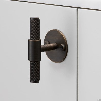 T-Bar Furniture Handle with Cross Plate Pad 95 Brass Burnt Bronze