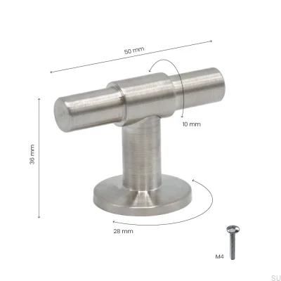 Furniture knob T-Bar Uniform Brushed Steel