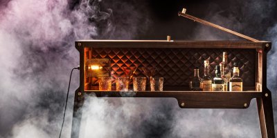 Handcrafted American Walnut Whiskey Bar with European Standard Plug