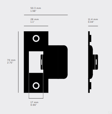 T-Strike Door Strike Plate 54mm Gun Metal Steel