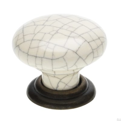 Furniture Knob SP65 Porcelain White with Antique Gold