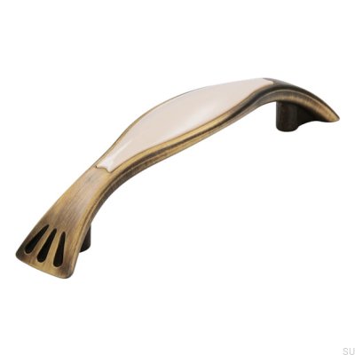 Elongated furniture handle 1881 96 Antique Bronze with Beige