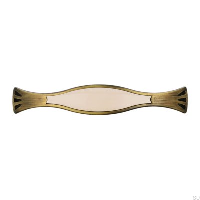 Elongated furniture handle 1881 96 Antique Bronze with Beige