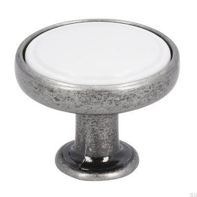 Furniture Knob 1971 30 Antique Silver with White