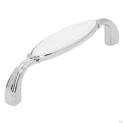 Elongated furniture handle 1973 96 Chrome Polished with White