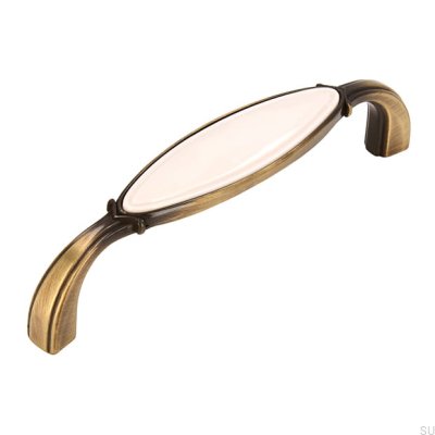 Elongated furniture handle 1973 96 Antique Bronze with Beige