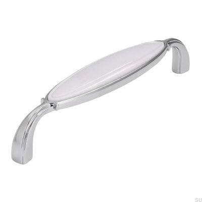 Elongated furniture handle 1973 128 Chrome Polished with White