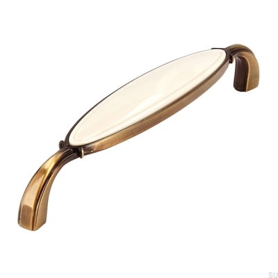 Elongated furniture handle 1973 128 Antique Bronze with Beige