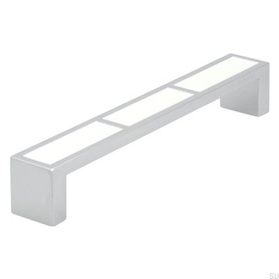 Elongated furniture handle 2014 128 Chrome Polished with White
