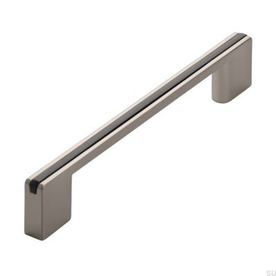 Elongated furniture handle 2170 128/160 Silver Brushed with Black