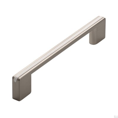Elongated furniture handle 2170 128/160 Silver Brushed with White