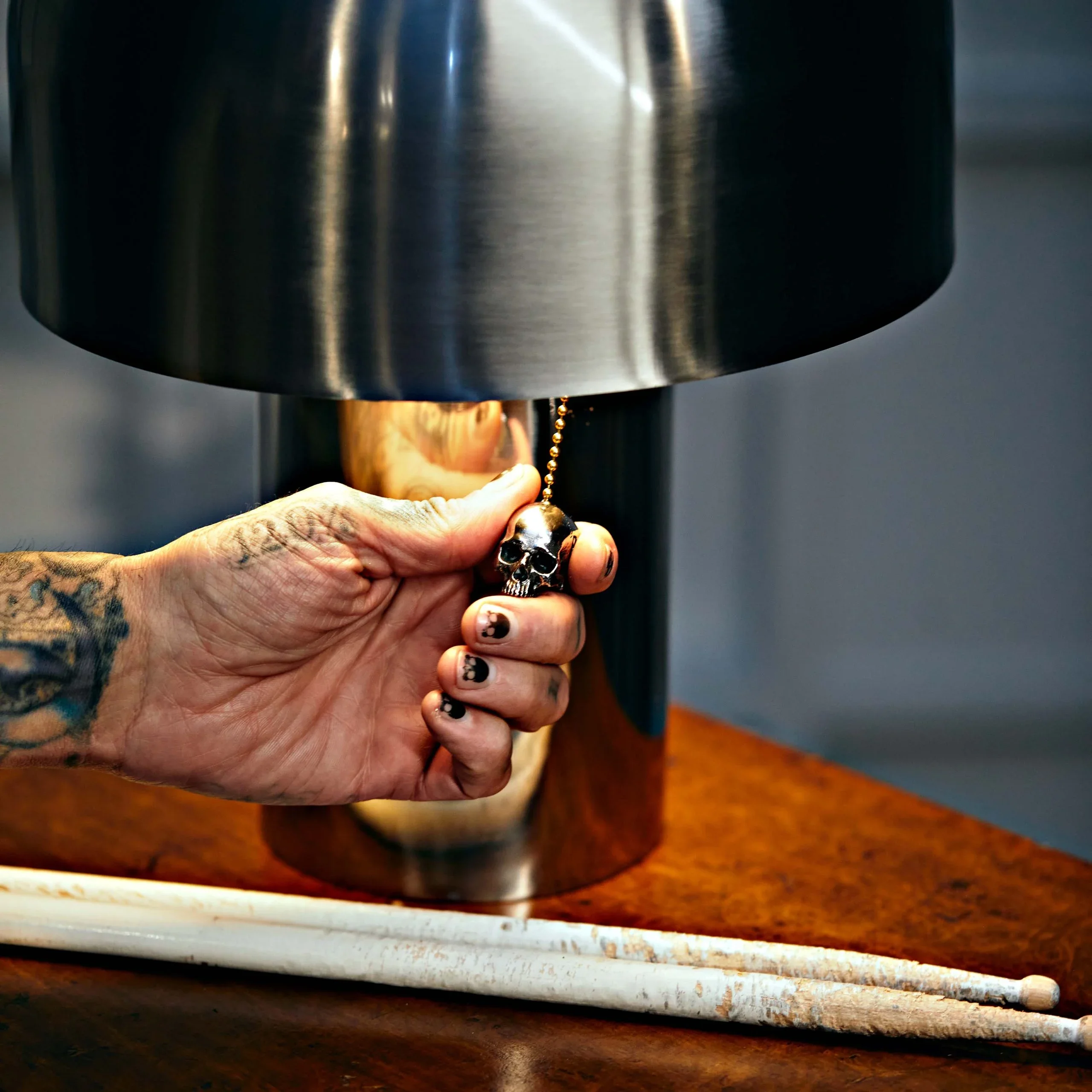 Travis Barker designs skull homeware collection for Buster +  Travis Barker Buster and punch, stainless steel Metallic Table Lamp main image 1