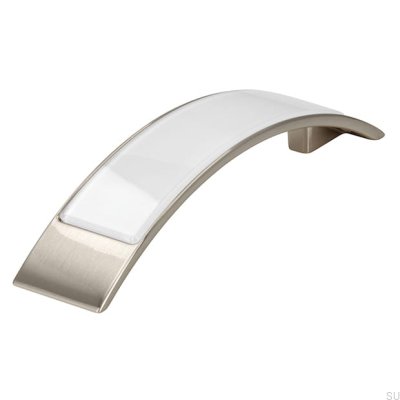 Elongated furniture handle 2184 96 Silver Brushed with White
