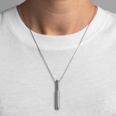 Necklace with vertical pendant Linear Steel Silver