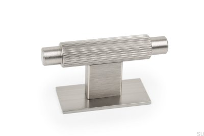 Furniture Knob with T-Bar Arpa Plate Aluminum Silver Brushed