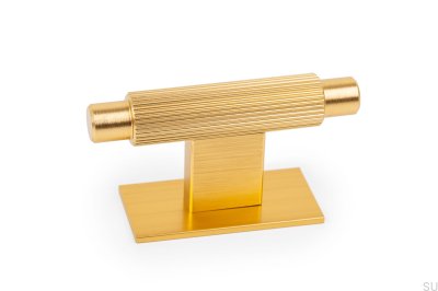 Furniture knob with T-Bar Arpa Plate, Aluminum, Gold, Brushed