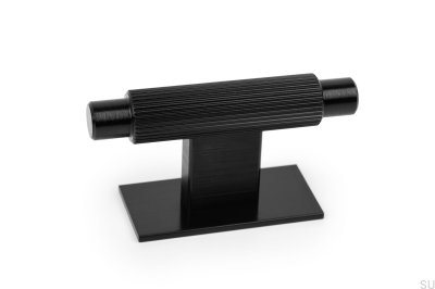 Furniture Knob with T-Bar Arpa Plate Aluminum Black Brushed