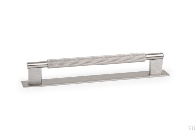 Lengthwise furniture handle with Arpa Plate 192, Aluminum, Silver, Brushed