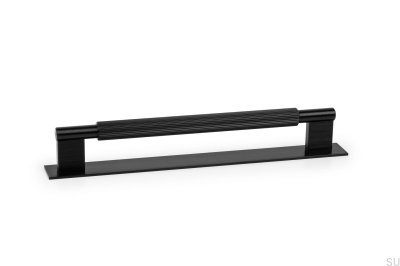 Lengthwise furniture handle with Arpa Plate 192 Aluminum Black Brushed