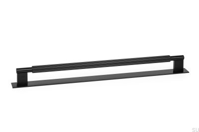 Lengthwise furniture handle with Arpa Plate 320 washer, Aluminum, Black, Brushed