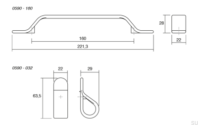 Elongated furniture handle Belt 160 Metal Black Matt