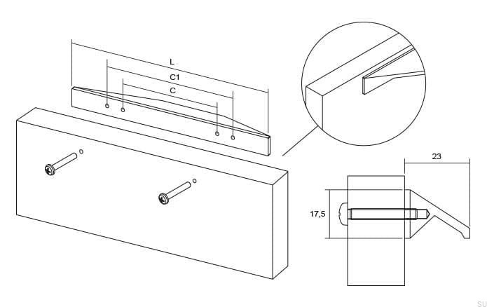 Rysunek techniczny uchwytu wraz ze sposobem montażu