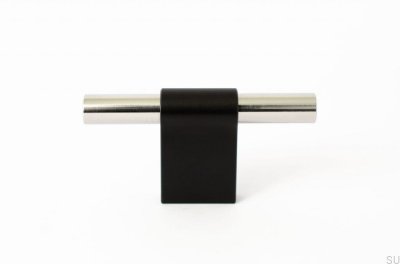 Furniture knob T-Bar Line Mix 60 Metal black with polished steel