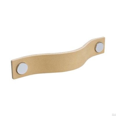 Long furniture handle Loop 128, natural leather with chrome