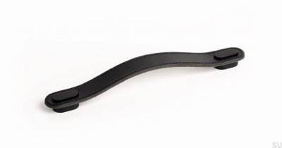 Elongated furniture handle Oblong 160 Leather Black with Black