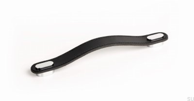 Elongated furniture handle Oblong 160 Leather Black with Polished Chrome