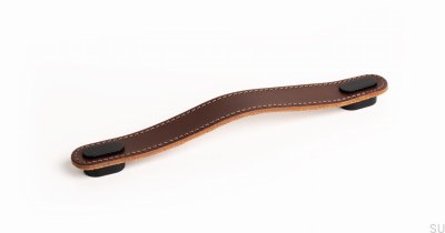 Elongated furniture handle Oblong Brown Leather with Black