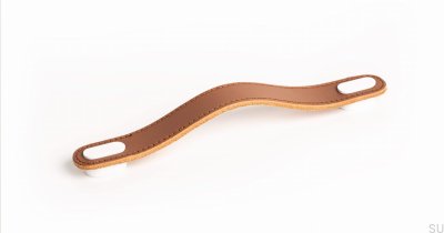 Elongated furniture handle Oblong Beige Leather with White