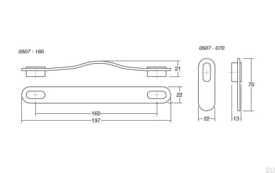 Oblong Furniture Knob Black Leather with Gray Brushed