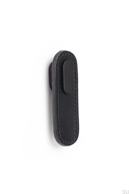 Oblong Black Leather and Black Furniture Knob