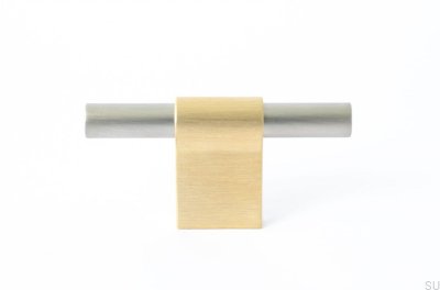 T-Bar Line Mix 60 furniture knob Brushed brass unpainted with brushed steel
