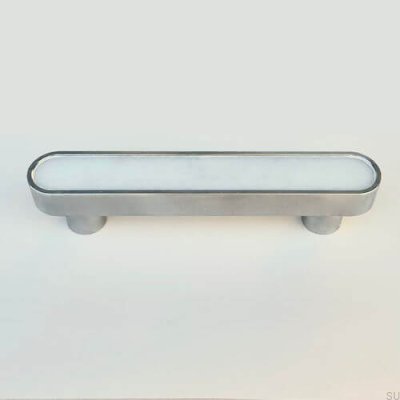 Elongated furniture handle Brushed Steel Rail with White Marble